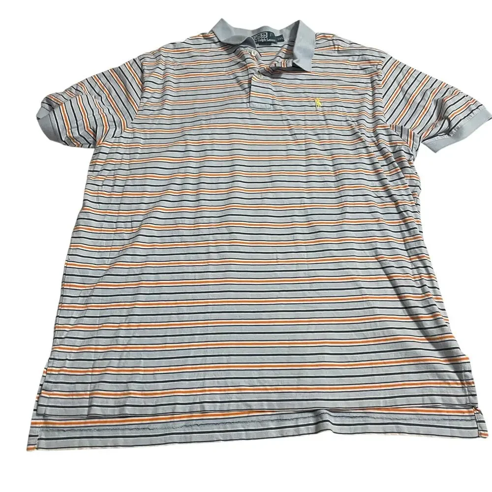 Polo By Ralph Lauren Mens Shirt Size XXL Blue Orange White Striped Polo Shirt